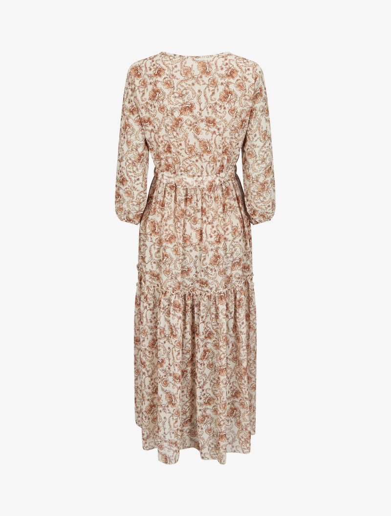 Robe longue à imprimé fleurs baroques - Beige - 2