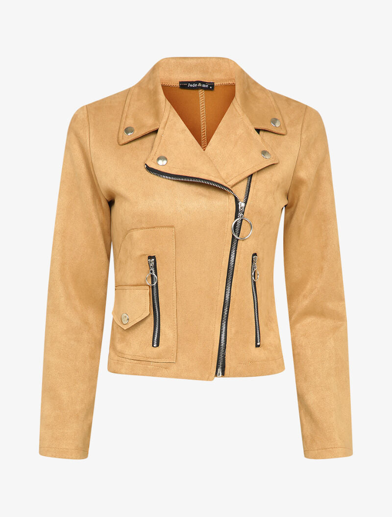 Veste unie courte en suédine - Beige - 3