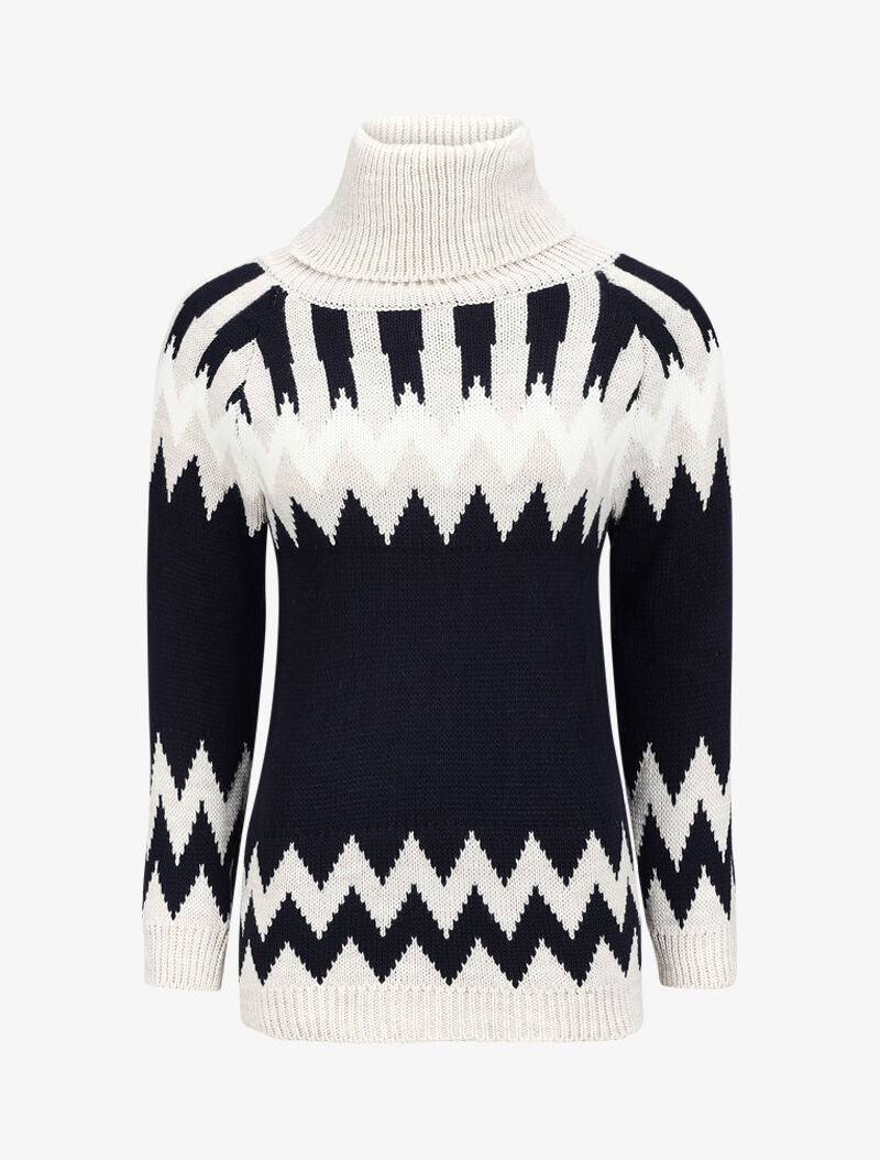 Pull long à col roulé et motifs géométriques - Beige - 4