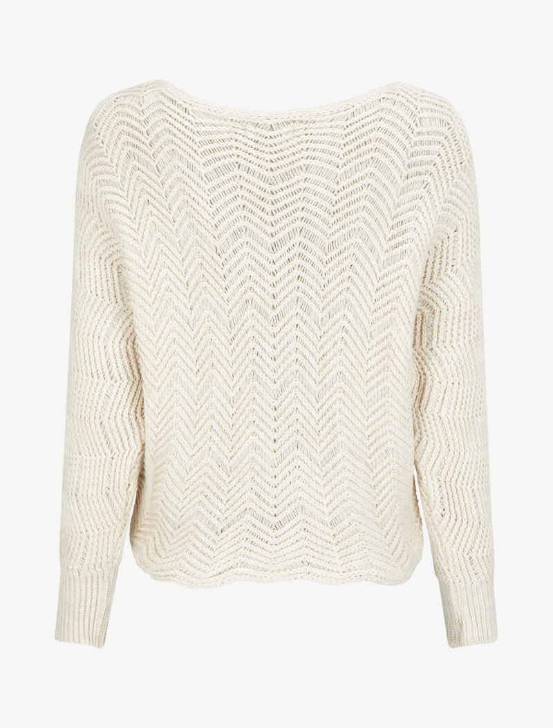 Pull à manches dolman en maille effet dentelé - Beige - 2