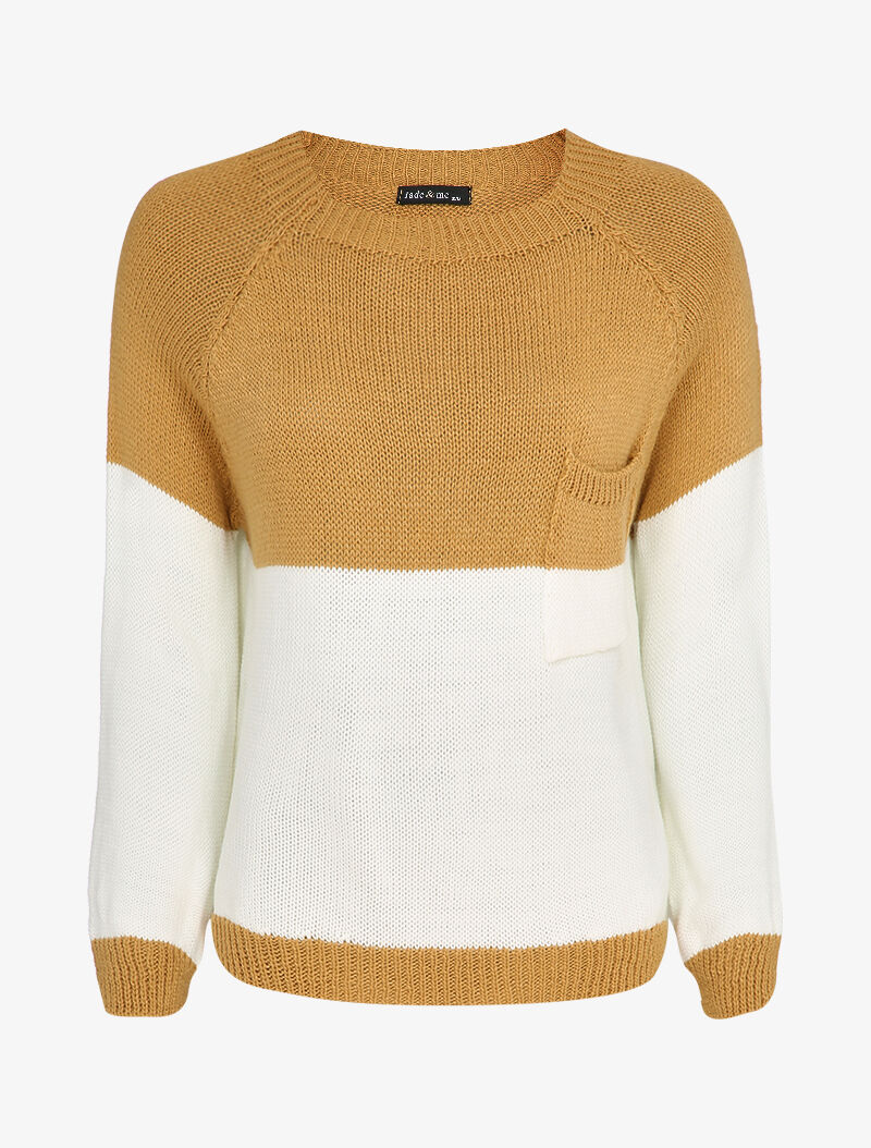Pull coupe droite bicolore - Camel/noir - 4