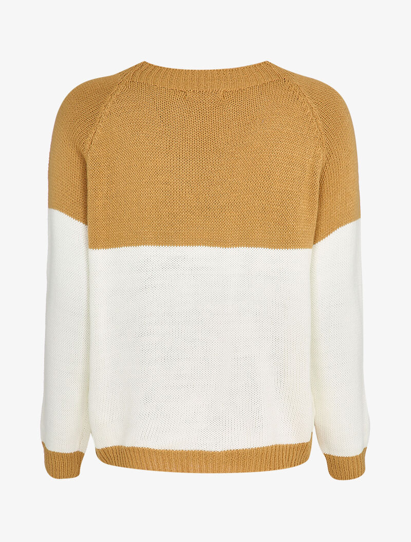 Pull coupe droite bicolore - Camel/noir - 2