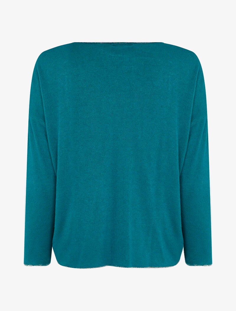 Pull fin oversize orné de strass - Bleu - 2
