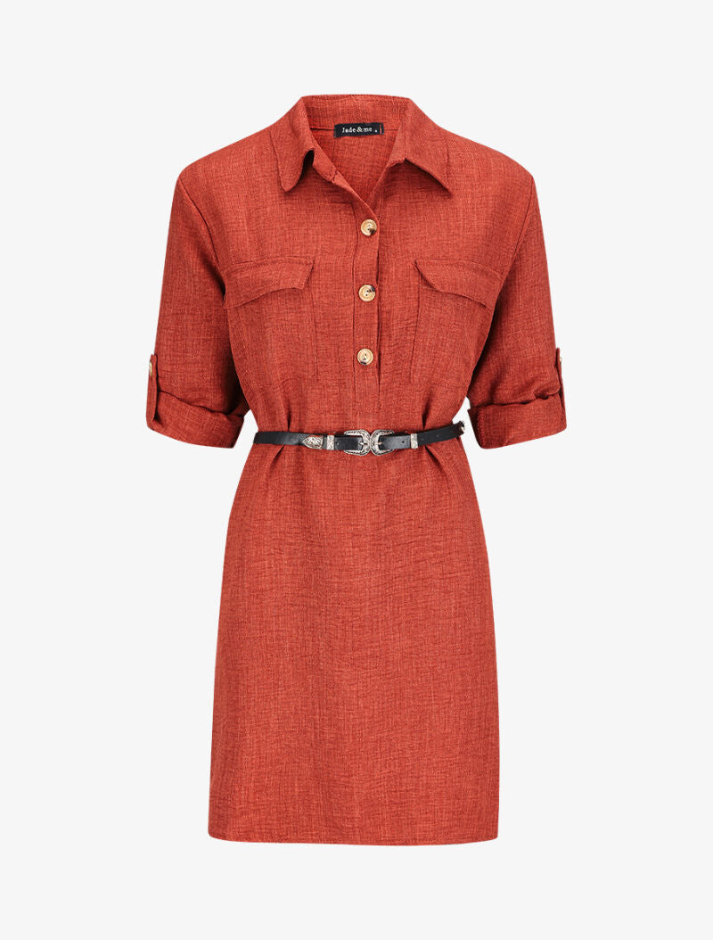 Robe chemise effet froissé - Rouille - 1