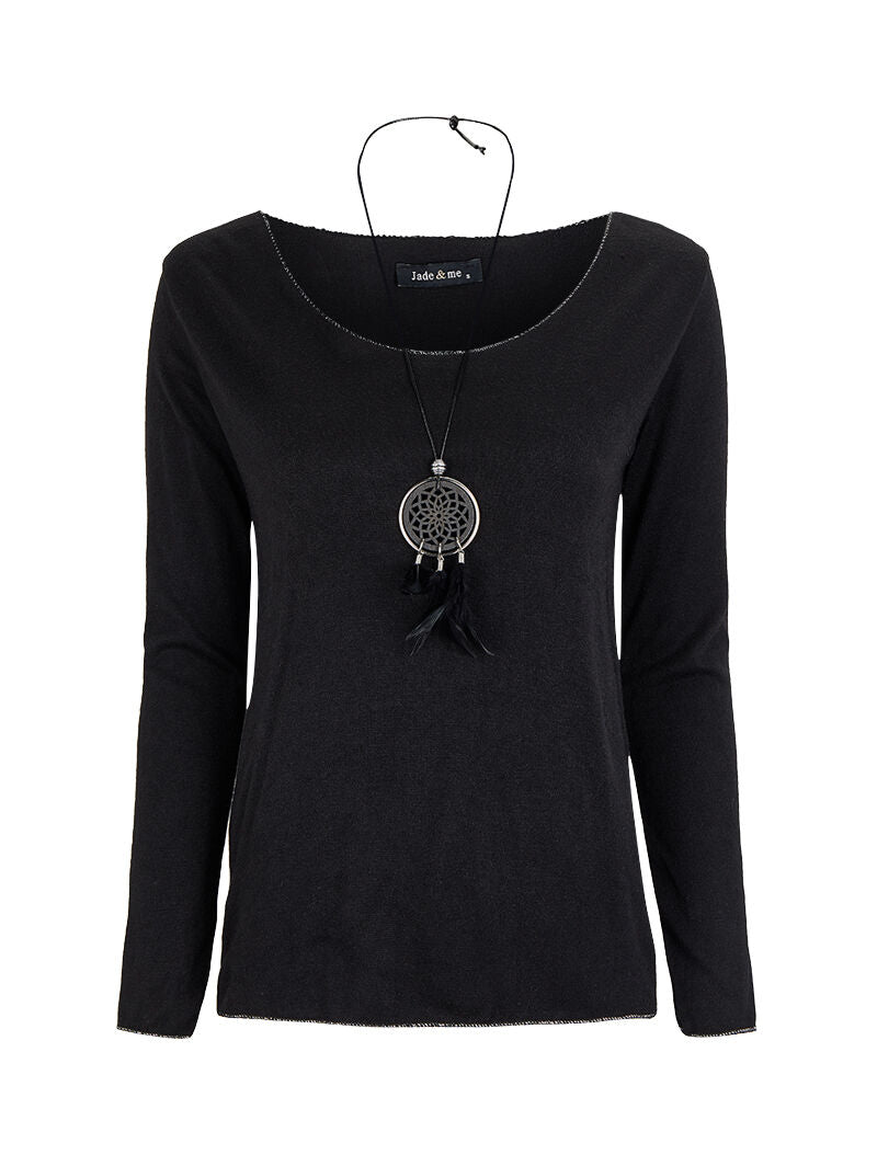 Top à bords irisés avec sautoir - Noir - 1