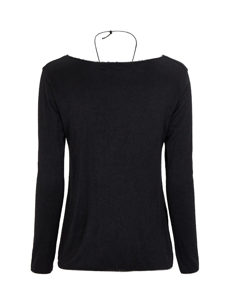 Top à bords irisés avec sautoir - Noir - 2