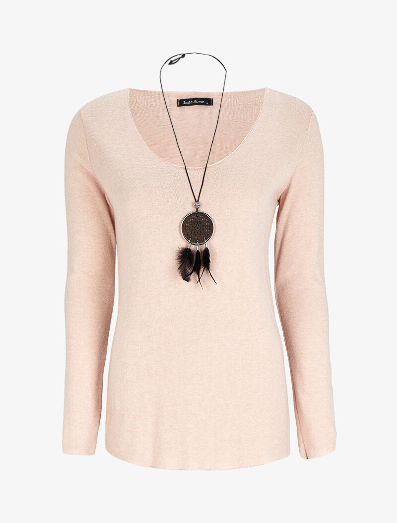 Top à bords irisés avec sautoir - Rose - 1