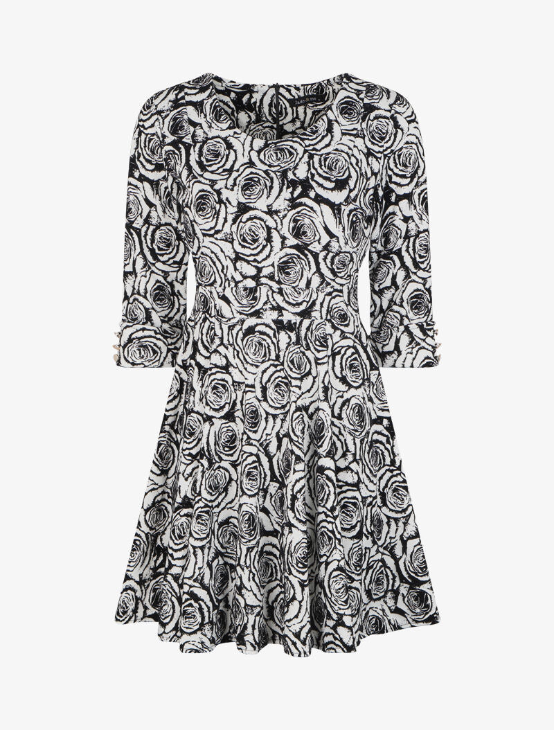 Robe patineuse à imprimé roses en velours dévoré - Blanc - 1