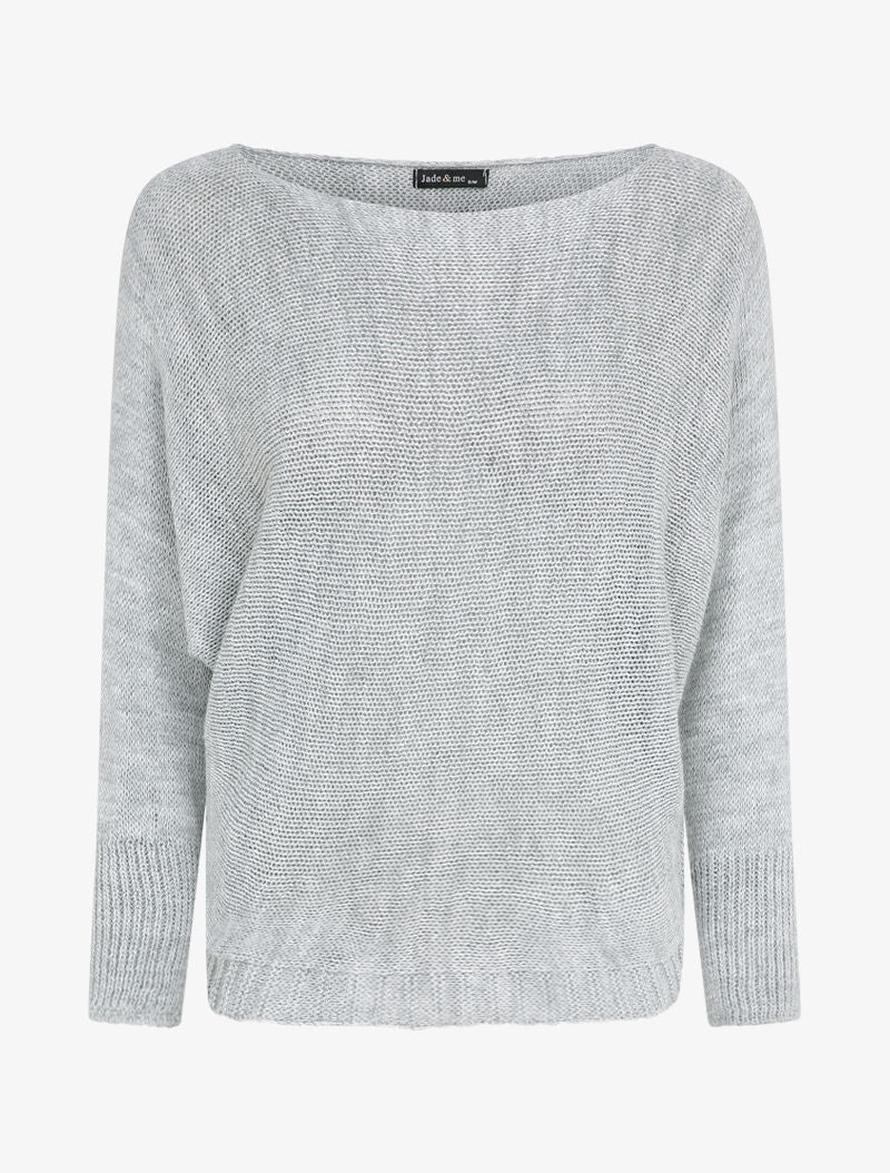 Pull à col bénitier et manches dolman - Gris clair - 1