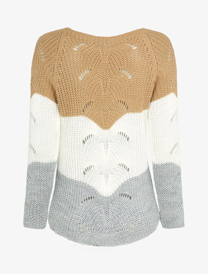 Pull long color block en maille - Camel - 2