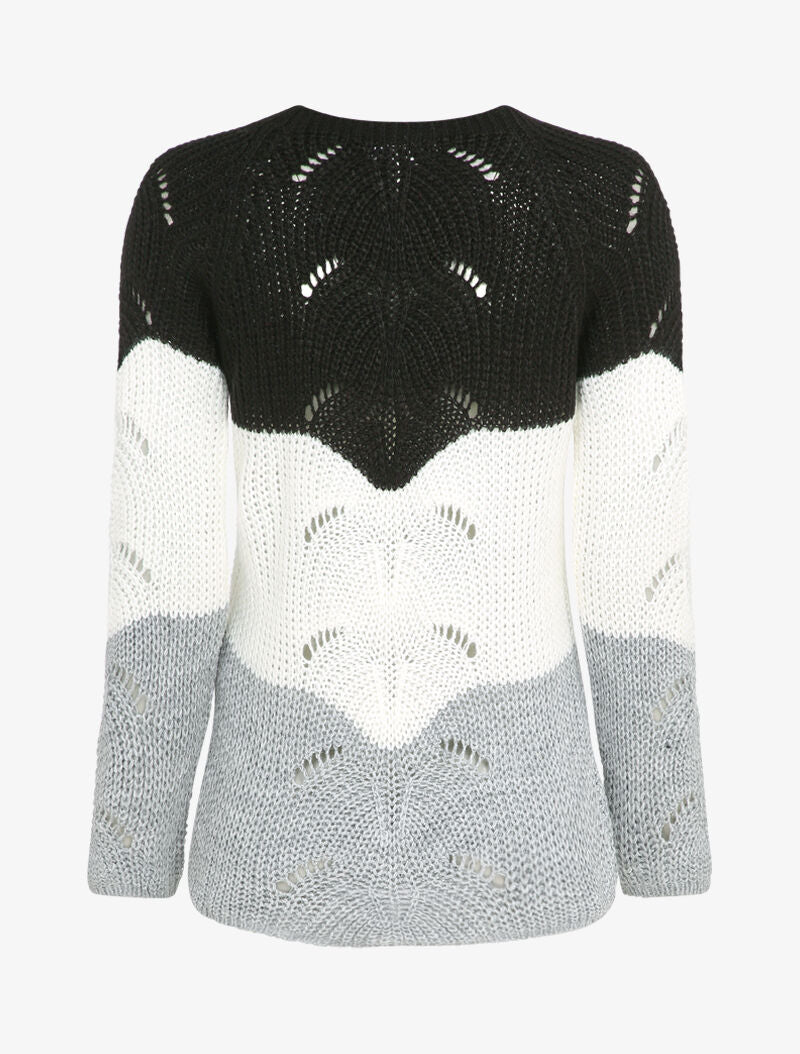 Pull long color block en maille - Noir - 2