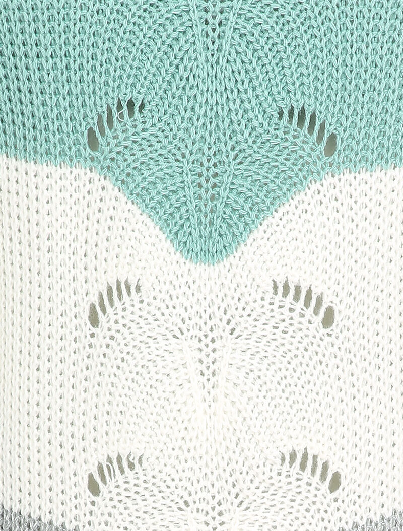 Pull long color block en maille - Bleu turquoise - 3