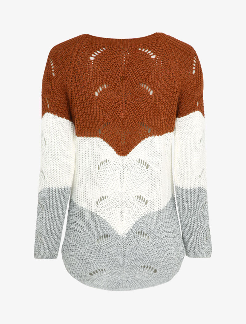 Pull long color block en maille - Marron - 2