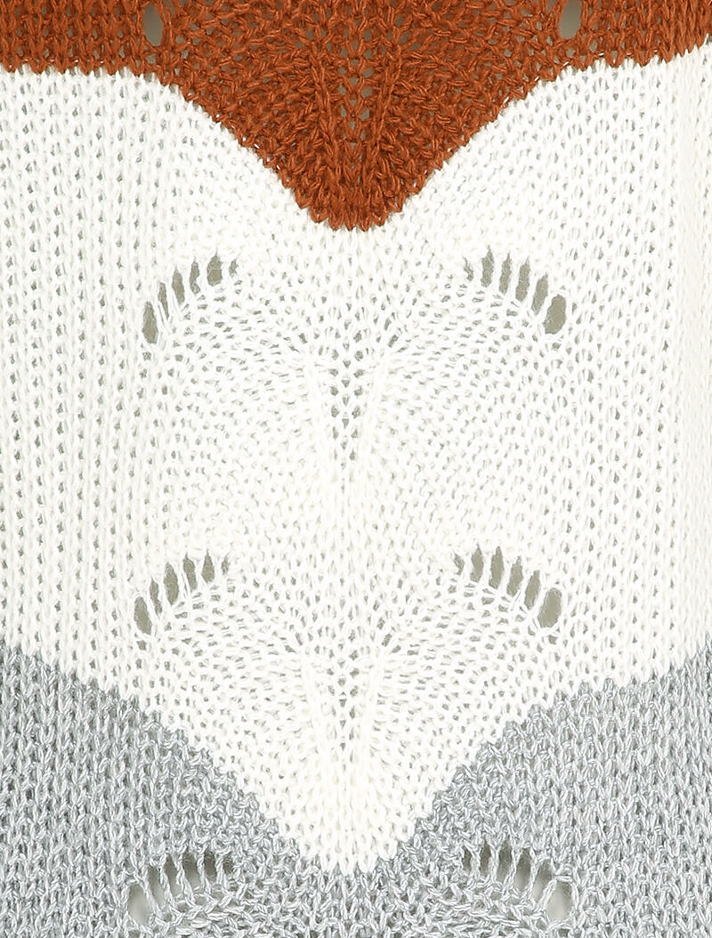 Pull long color block en maille - Marron - 3