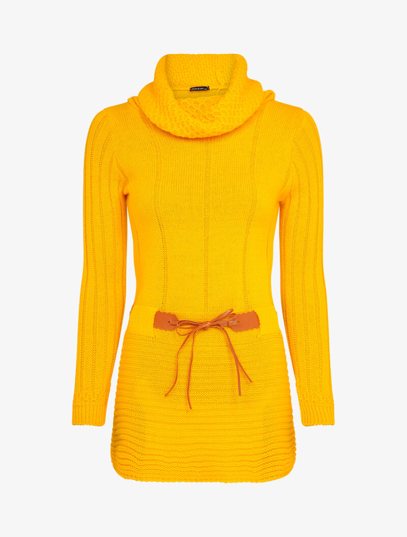 Pull à col roulé long en maille - Jaune - 4