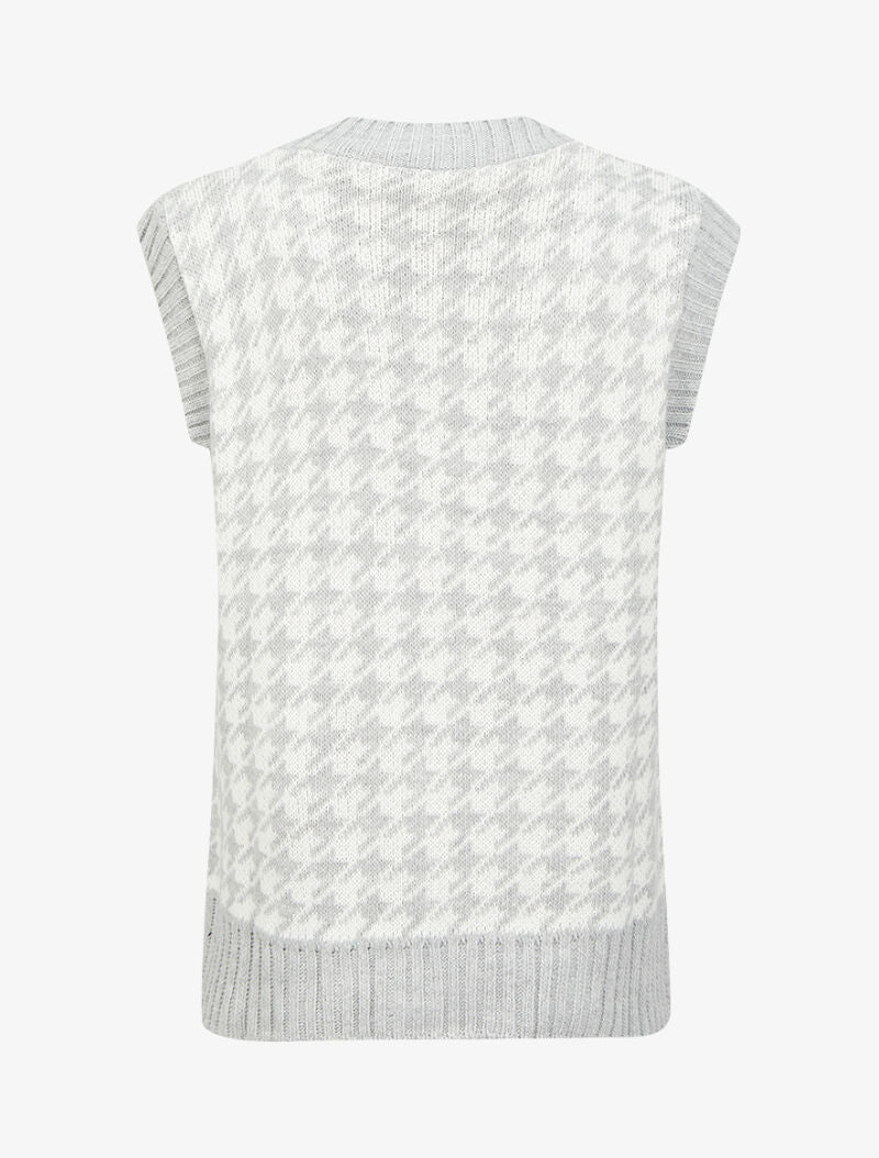 Pull sans manches à col V et imprimé pied de poule - Gris clair - 2