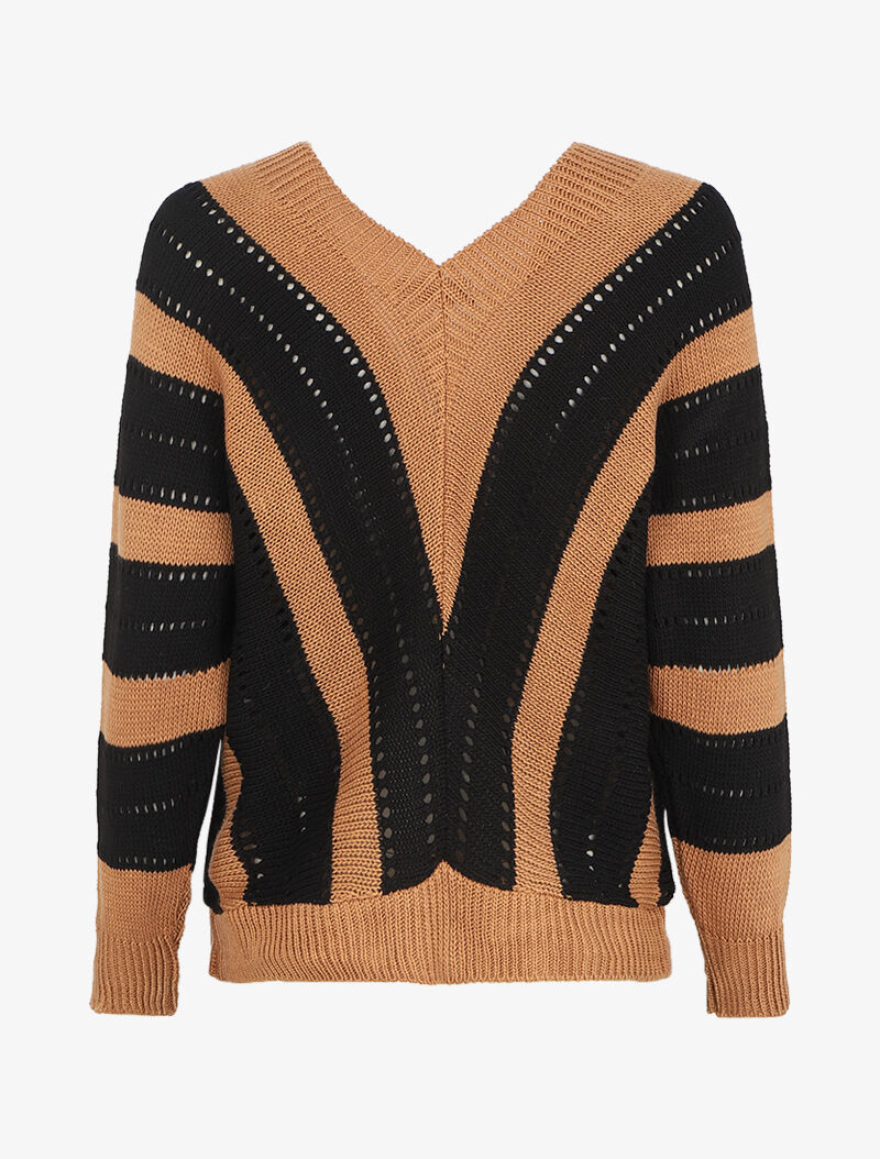 Pull oversize à rayures - Camel - 2