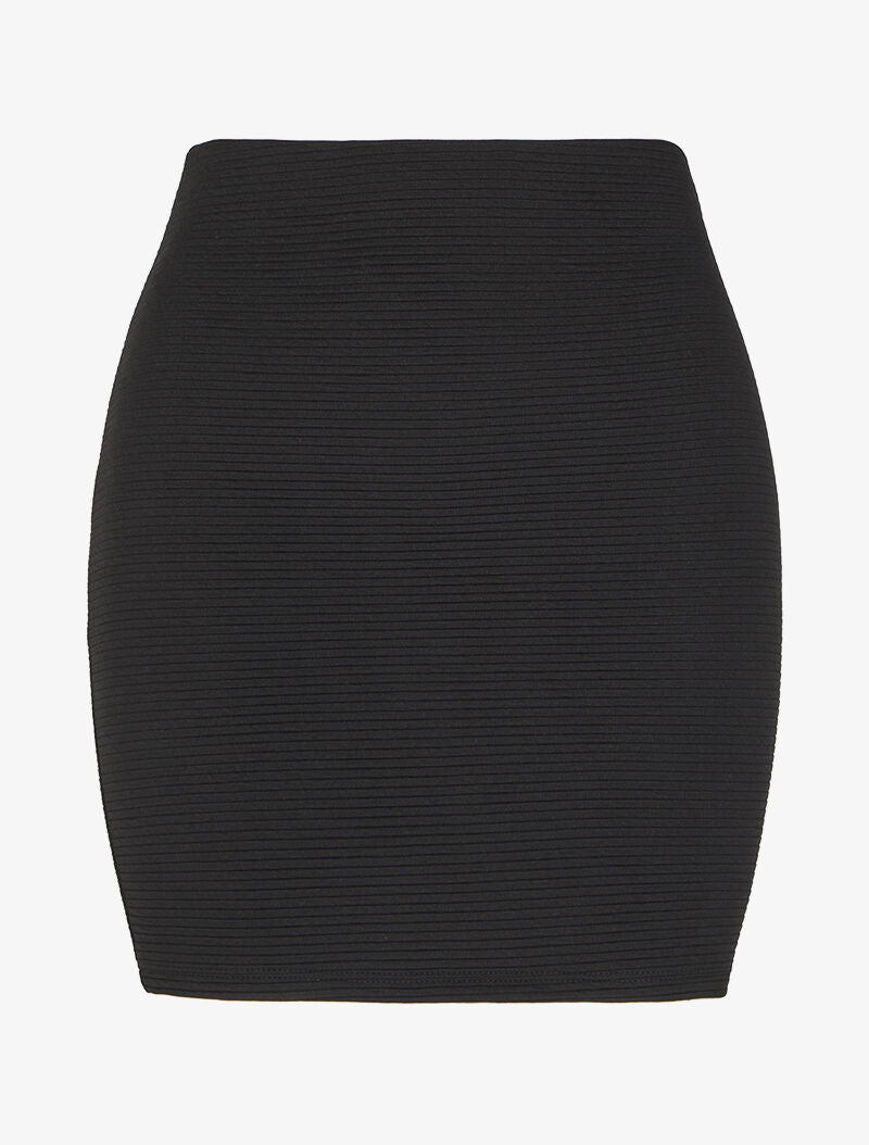 Jupe côtelée à taille haute - Noir - 1