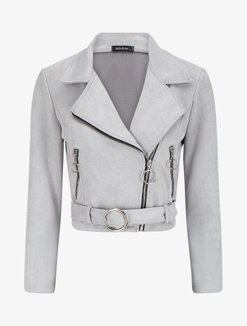 Perfecto en suédine à zips stylisés - Gris foncé - 1