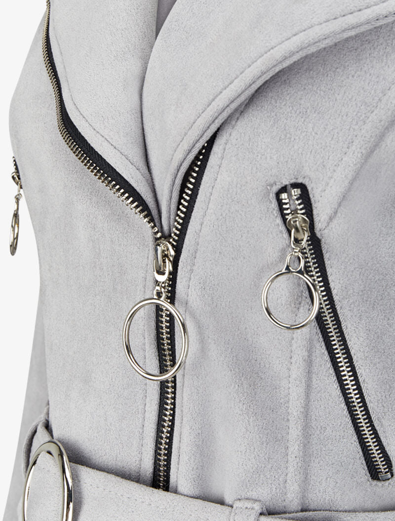 Perfecto en suédine à zips stylisés - Gris foncé - 3