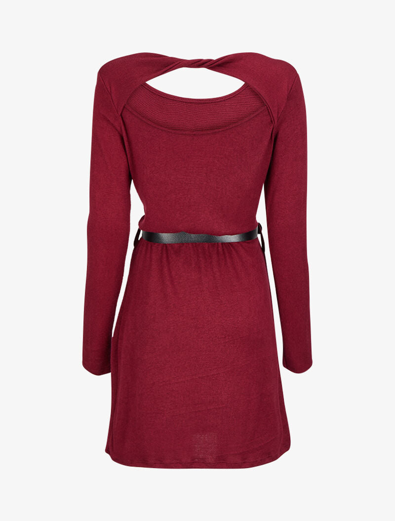 Robe pull à dos ouvert et détail torsadé - Bordeaux - 2