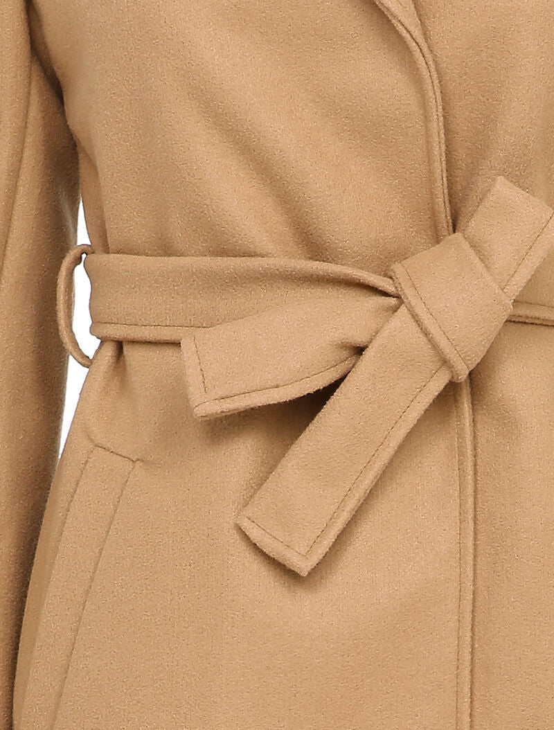 Manteau long ceinturé à col cranté - Camel - 3
