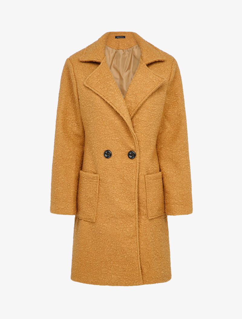 Manteau croisé effet laine bouclée - Camel - 4