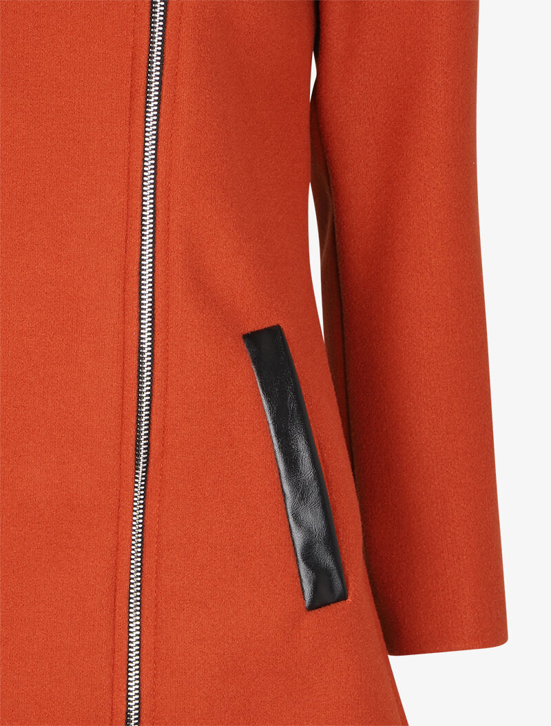 Manteau à capuche et à zip asymétrique - Orange - 3