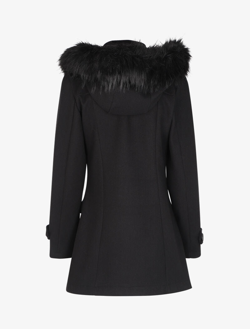 Duffle coat à capuche en fausse fourrure - Noir - 2
