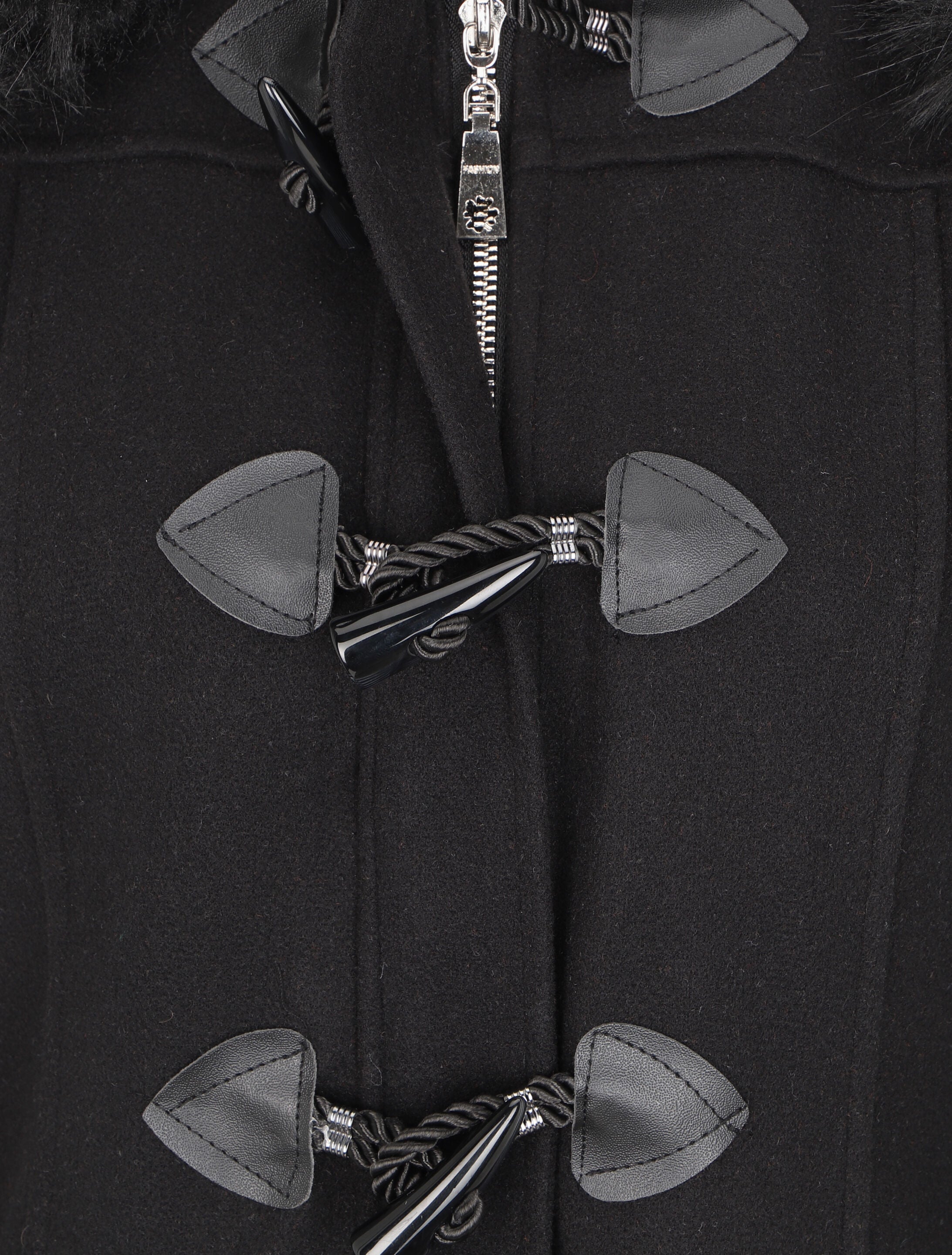 Duffle coat à capuche en fausse fourrure - Noir - 3
