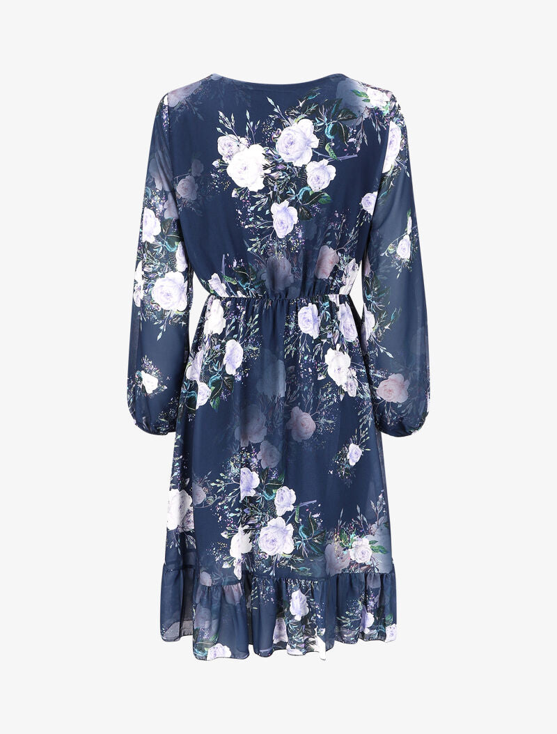 Robe à bords volantés et imprimé bouquet de roses - Marine - 2