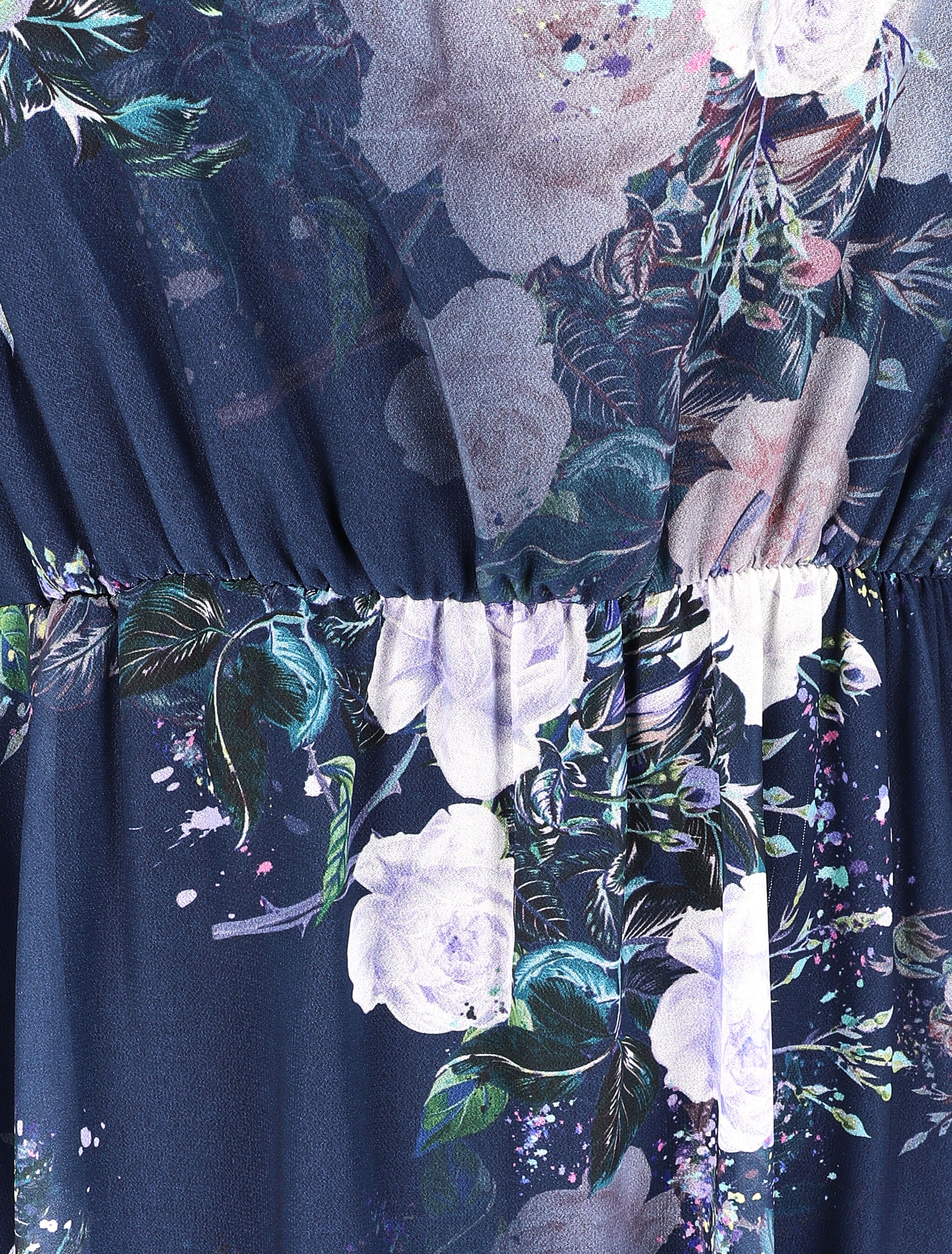 Robe à bords volantés et imprimé bouquet de roses - Marine - 3