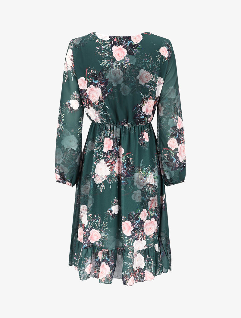 Robe à bords volantés et imprimé bouquet de roses - Vert sapin - 2