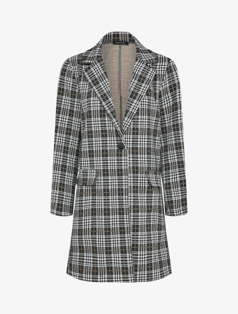 Veste mi-longue à motif tartan - Noir - 1