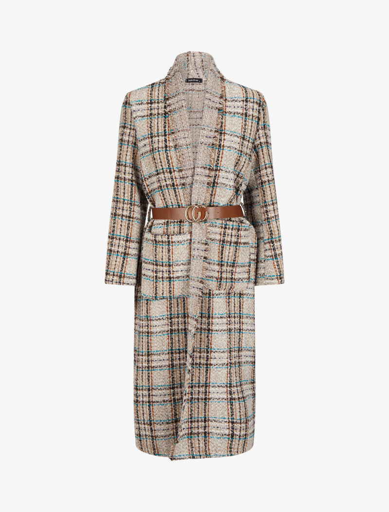 Manteau long imprimé tartan - Camel - 1