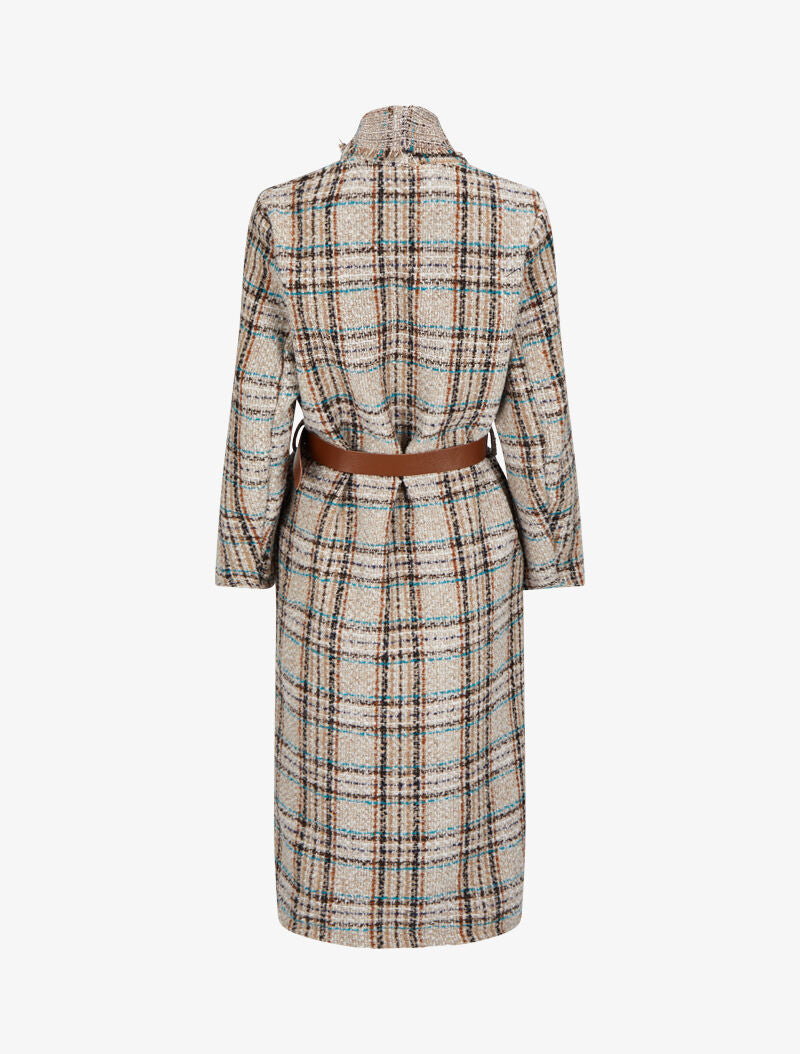 Manteau long imprimé tartan - Camel - 2