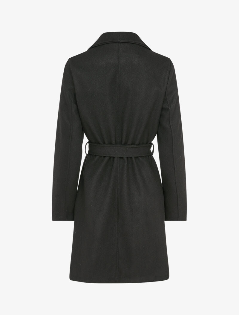 Manteau long droit avec ceinture - Noir - 2