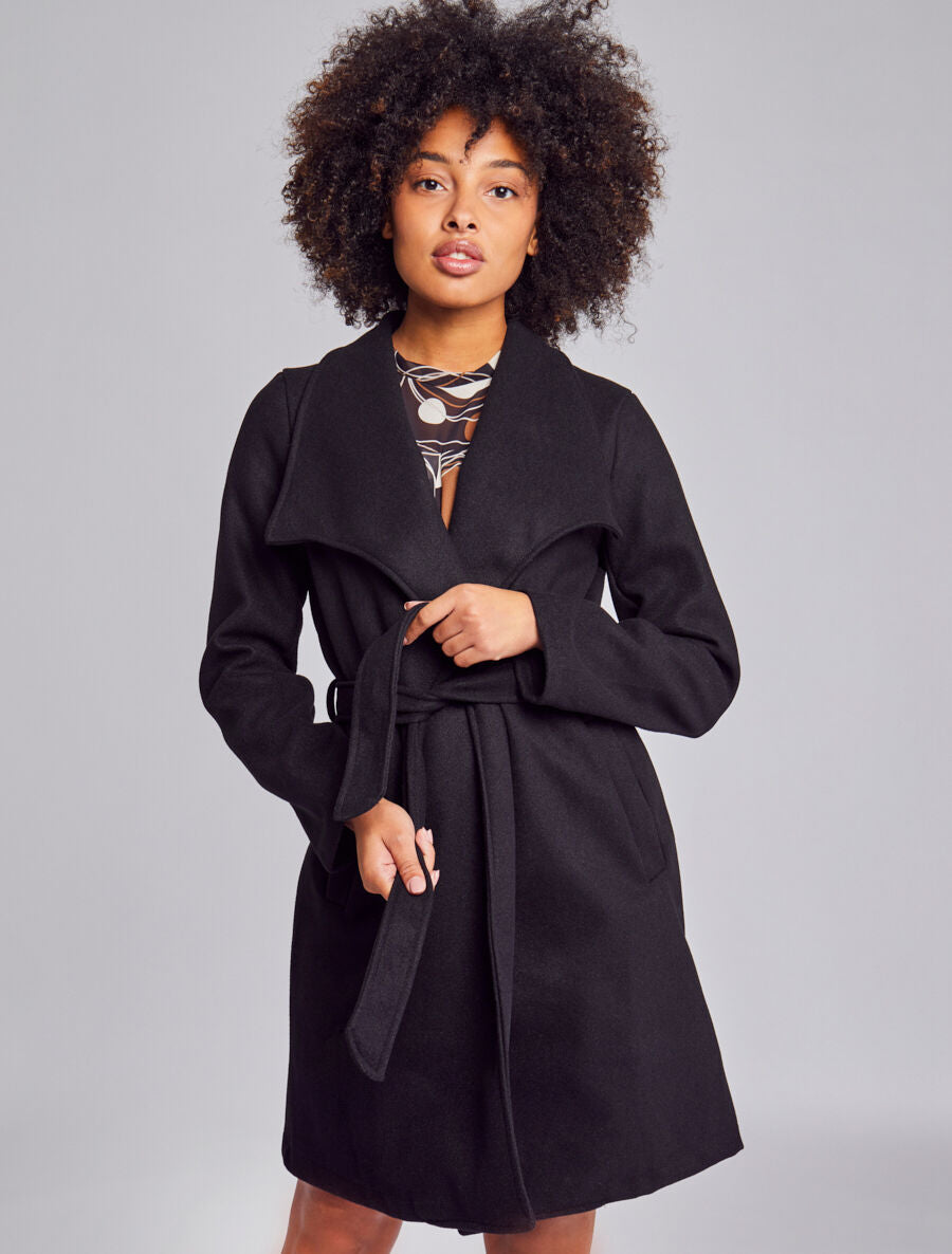 Manteau long droit avec ceinture - Noir - 3
