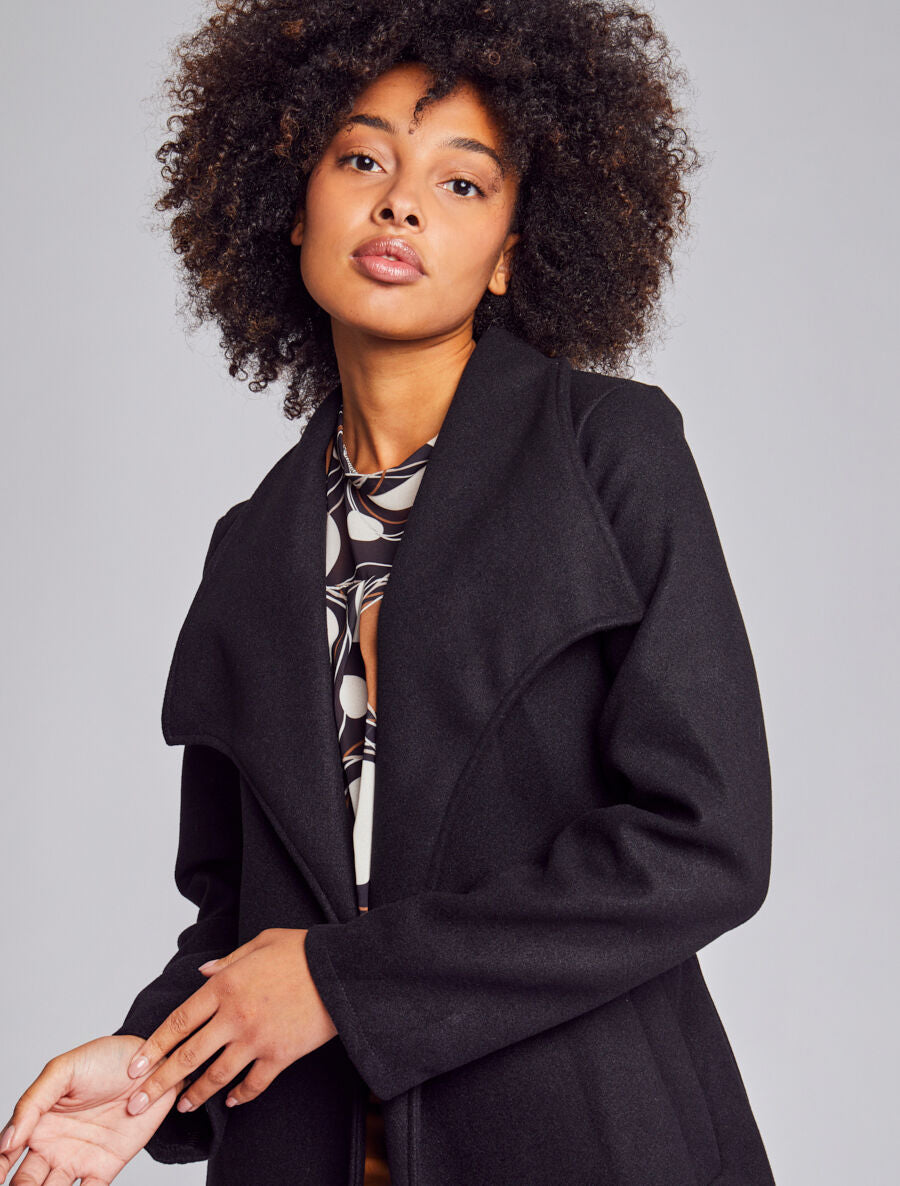Manteau long droit avec ceinture - Noir - 5