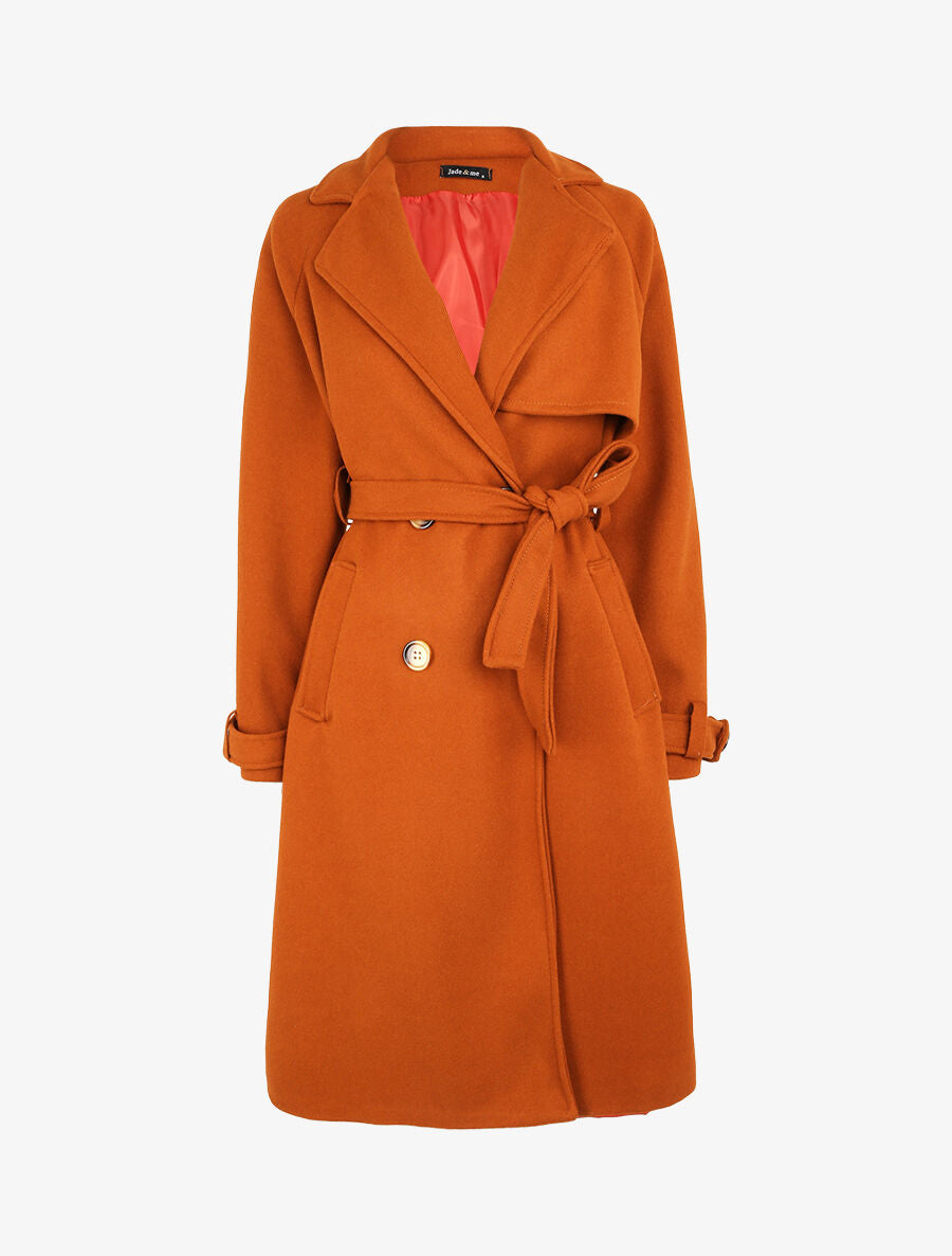 Manteau long à pans croisés et manches raglan - Camel - 4