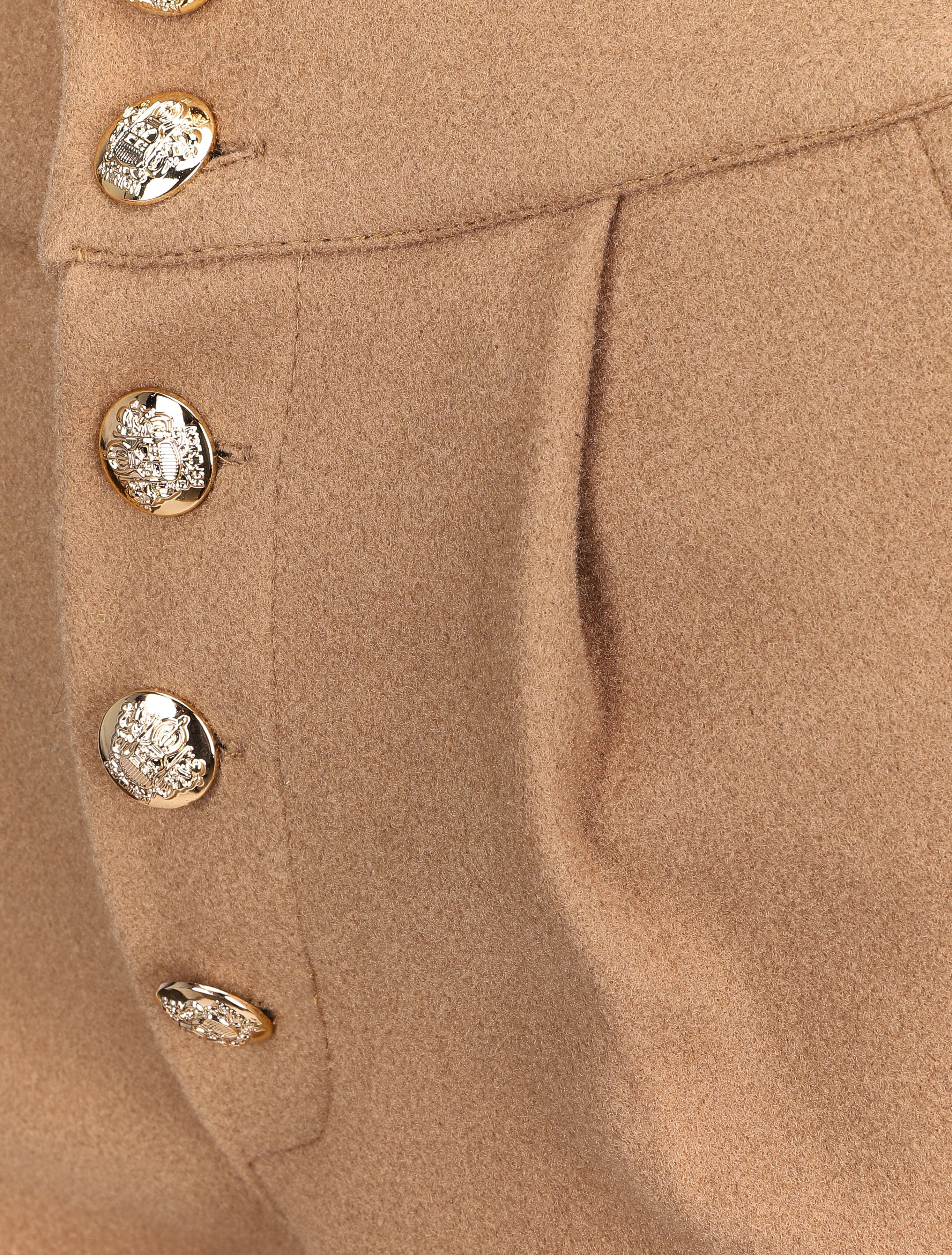 Mini short taille haute à boutons dorés - Camel - 3