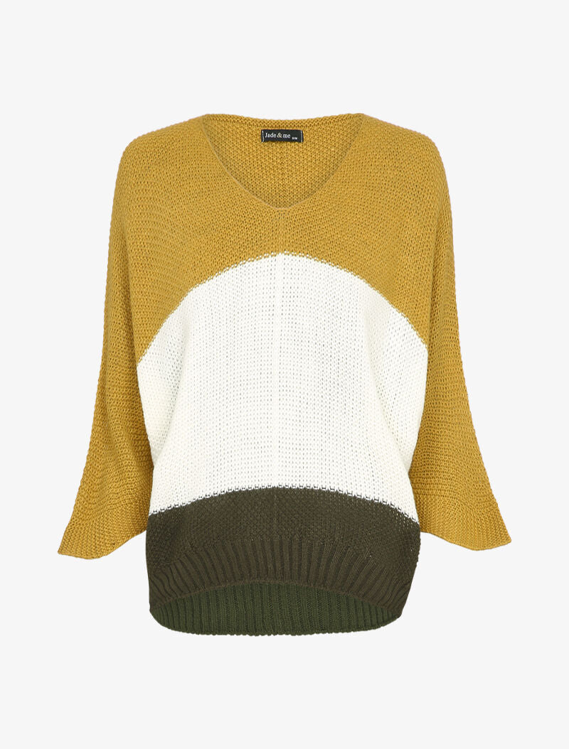 Pull à motif rayé et manches coudées - Moutarde - 1