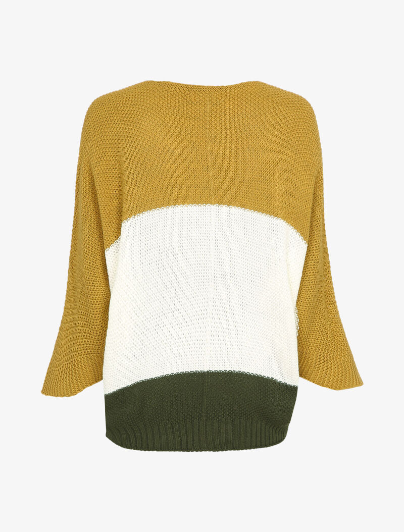 Pull à motif rayé et manches coudées - Moutarde - 2