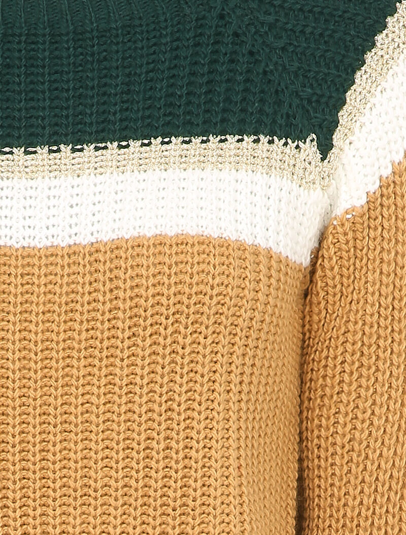 Pull à manches raglan et motifs rayés - Vert sapin/camel - 3