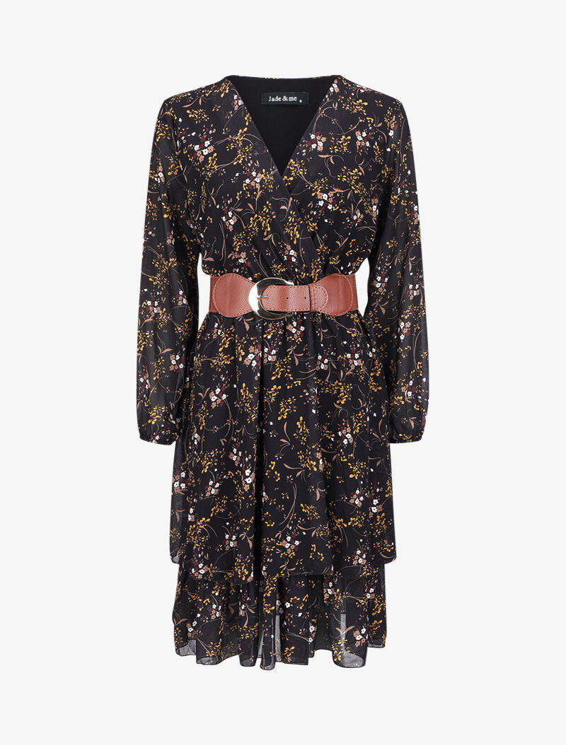 Robe cache-coeur à imprimé petites fleurs - Noir - 1