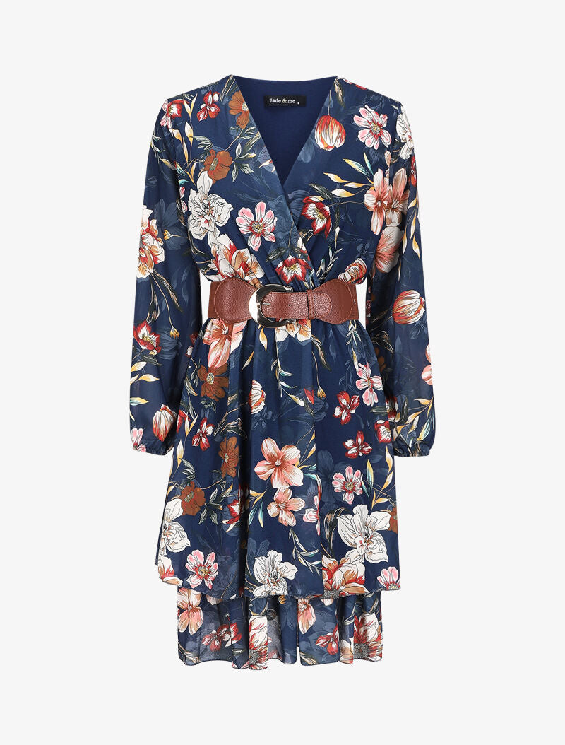 Robe cache-coeur à motif floral - Bleu - 1