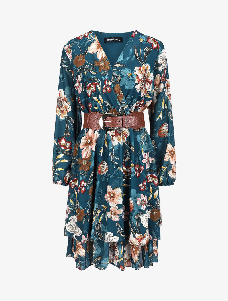 Robe cache-coeur à motif floral - Bleu canard - 4
