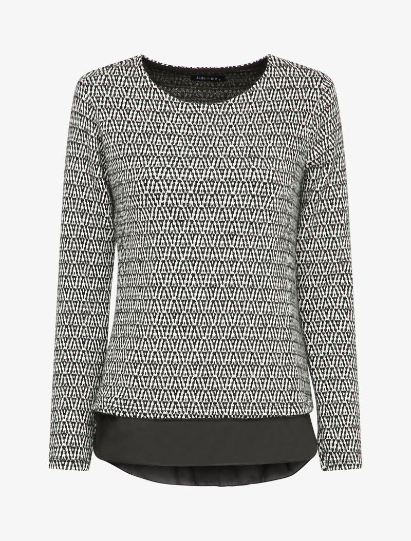 Pull imprimé à superposition - Noir/blanc - 1
