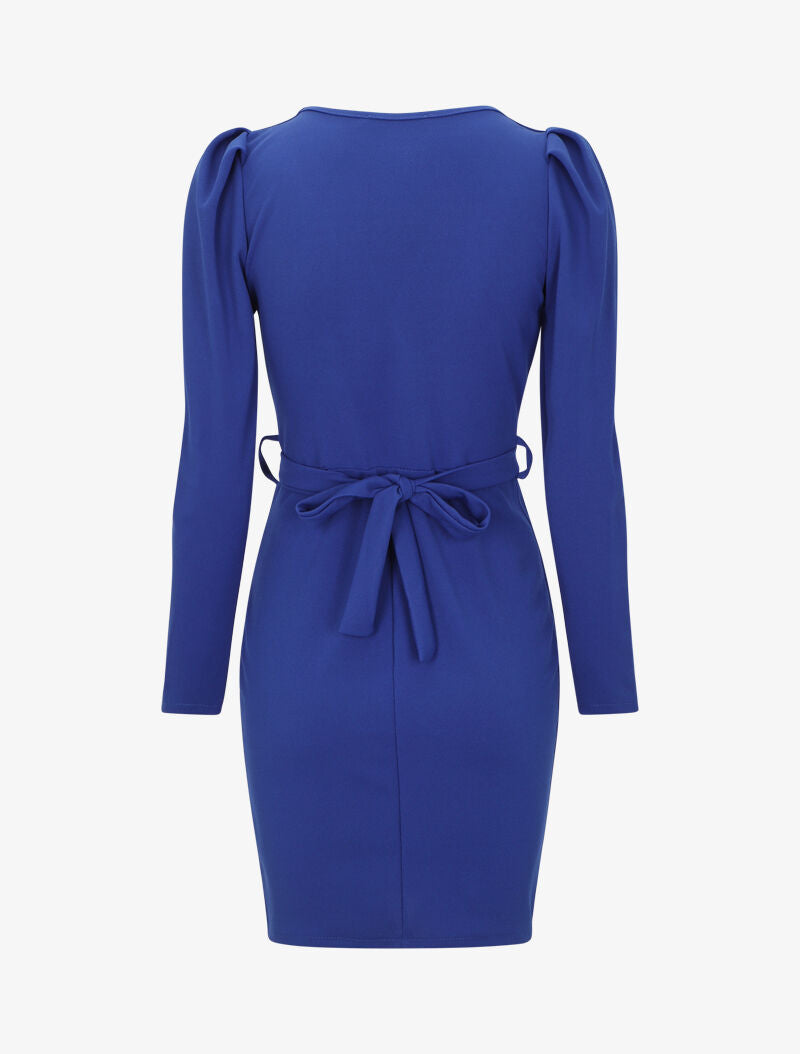 Robe patineuse à manches gigot - Bleu roi - 2