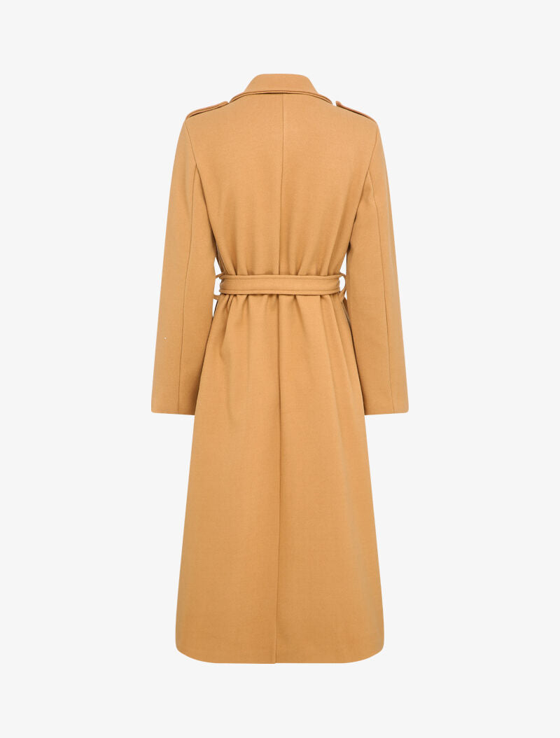 Manteau long uni avec ceinture - Camel - 2